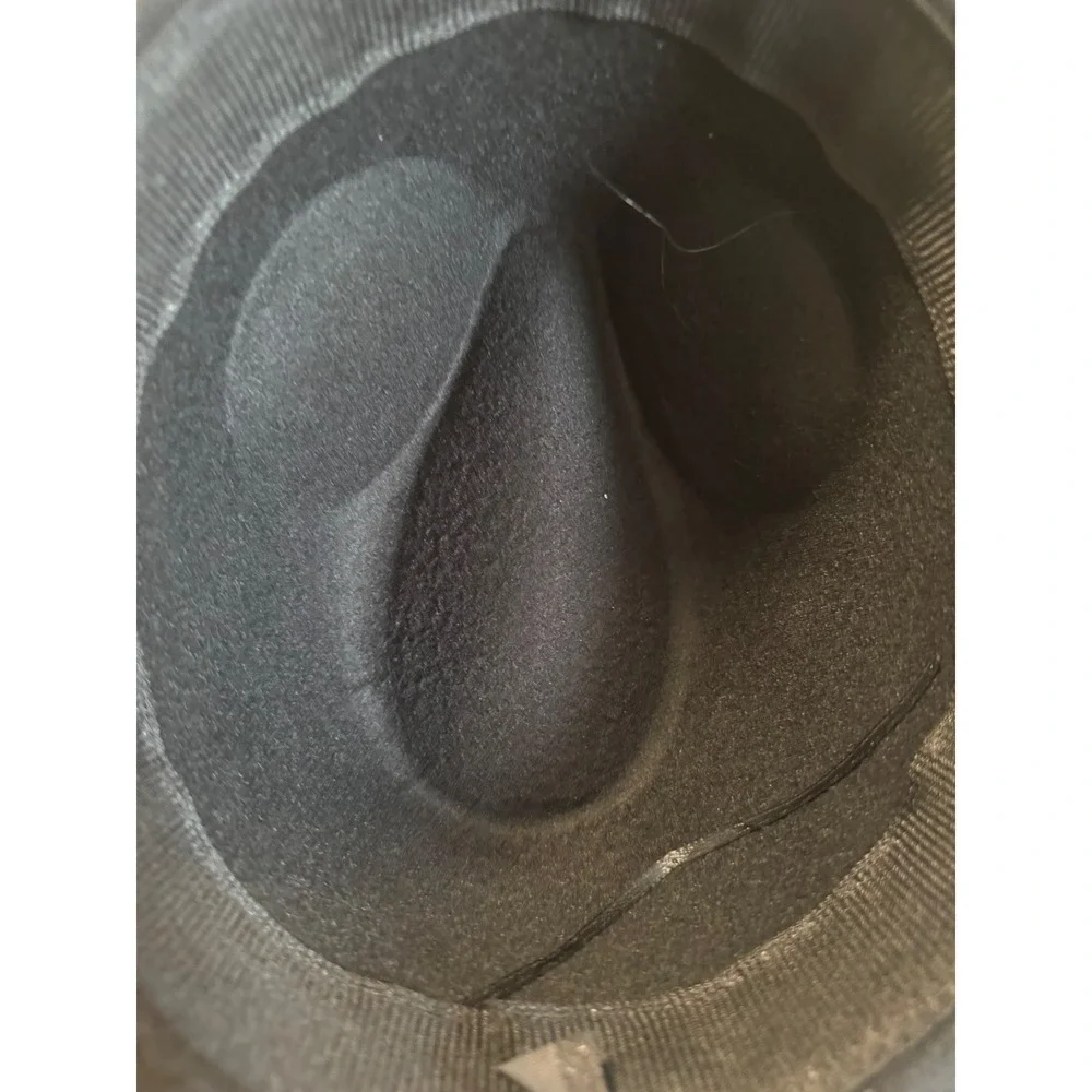 Womens Black Felt Fedora Hat‎ Wide Brim Band Detail